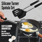 Silicone Spatulas set for kitchen: Heat Resistant Turner & Slotted Silicone Spatula for Cooking, Non Toxic Kitchen Utensils, Ideal kitchen spatula turner for Eggs & Pancakes - Black