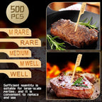 Soaoo 1000 Pcs 3.5" Assorted Bamboo Wood Temperature Picks Steak Temperature Sticks Meat Doneness Steak Markers Bamboo Paddle Skewers Sticks for BBQ Barbecue Party Cocktail Fruit Grilling Roasting