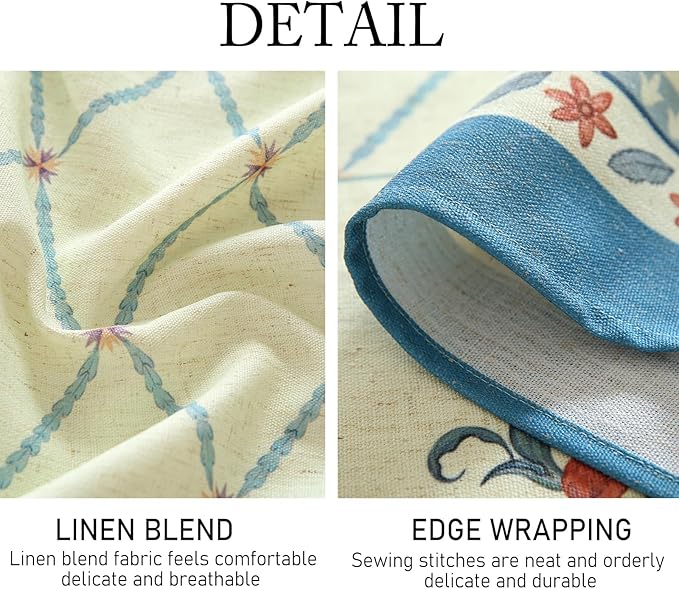 ISAENNE Designer Linen Floral Table Cloth for Rectangle Table,Light Green Farmhouse Durable Tablecloth,Washable Decor Tablecloths for Dining Kitchen Thanksgiving Christmas,55"*79"-Floralsea B