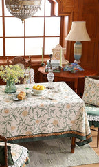 patdrea Designer French Linen Table Cloth for Rectangle Table,Vintage Fall Decorative Tablecloth,Floral Decoration Cover for Kitchen Dining Christmas,Tea Party,Thanksgiving,63"x94"-Littledaisy