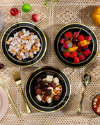50 Pack Black Disposable Bowls with Gold Rim, 12oz Black Plastic Soup Bowls for Party, Wedding, Holiday,And Halloween