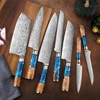 SENKEN 15-Piece Damascus Knife Block Set - "Tsunami" Collection Japanese Chef Knife Set - 67-Layer Japanese VG10 Steel Blades, Includes Chef Knife, Cleaver, 6 Steak Knives (15-Piece Knife Block Set)