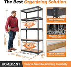 HOMEDANT 5 Tier Storage Shelves Adjustable Laminated Boltless Garage Metal Shelving Unit Heavy Duty Utility Rack Shelf Warehouse Pantry Closet Kitchen 35.9" W x 16.2" D x 71.3" H 4Pack