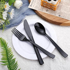EI 360pcs Black Plastic Silverware,Disposable Cutlery,Plastic Silverware Heavy Duty,Plastic Spoons and Forks include 120pcs Forks,120pcs Spoons and 120pcs Knives,for Holiday, Birthday, Party