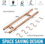 Zulay (12 Inch) Stainless Steel Magnetic Knife Holder For Wall - Powerful Knife Magnetic Strip With Extra Hanging Hooks - Wall Mount Magnetic Knife Strip & Organizer For Kitchen & Tools (Copper)