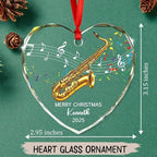 Personalized Text Year Name Saxophone Lover Glass Christmas Ornament 2025, Customized Saxophone Instrument Xmas Ornaments Gift for Brother Sister Dad Mom, Best Saxophonist Appreciation Glass Ornament