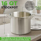 NutriChef 16-Quart Stainless Steel Stockpot - 18/8 Food Grade Heavy Duty Large Stock Pot for Stew, Simmering, Soup, Includes Lid, Dishwasher Safe, Works w/Induction, Ceramic & Halogen Cooktops