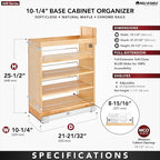 Rev-A-Shelf 10.25" Pullout Storage Organizer for Base Kitchen/Bathroom Cabinets w/Soft-Close Full Extension Slides & Adjustable Shelves, 448-BCSC-9C