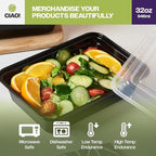 CIAO! Heavy Weight 32oz Injection Molded Microwavable Black Rectangular Food Container with Lid (150/case)