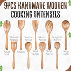 INTAJ Premium Teak Wooden Spoons for Cooking – 9-Piece Kitchen Utensils Set, Durable & Nonstick Safe, Eco-Friendly,Ergonomic Stir, Mix, Scrape & Serve – Ideal for Nonstick,Cast Iron & Ceramic Cookware