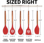 Zulay Kitchen Utensils Set Non-Stick Silicone Cooking Utensils Set with Authentic Acacia Wood Handles - 5 Piece Silicone Utensil Set - Kitchen Utensils Set with 464°F Heat Resistance - Red