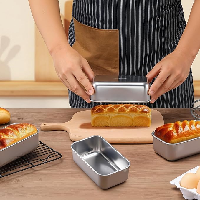 LIANYU 12 Pack Mini Loaf Pan for Baking Bread, 6.3 x 3.5 Inch Stainless Steel Small Bread Loaf Pan for Homemade Meatloaf, Tin Loaf Baking Pan Perfect for Banana Sourdough Sandwich, Dishwasher Safe