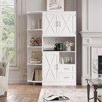 HOSTACK 60.4" Farmhouse Kitchen Pantry Storage Cabinet, Freestanding Hutch with Doors & Shelves, Buffet Sideboard with Microwave Stand, Coffee Bar with Drawers, Cupboard for Dining Room, White