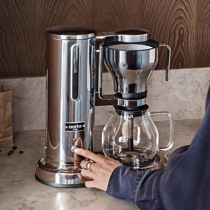 aarke Coffee Maker - Electric Drip Brewer with Automatic Drip-Stop, SCA-certified, Stainless Steel with 10 Cup/ 42 fl oz, Glass Carafe, Brews Full Pot in Under 6 Minutes