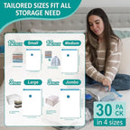 Cozy Essential 30 Pack Vacuum Storage Bags with Portable Electric Pump, Vacuum Seal Space Saver Bags for Clothing, Pillows, Blanket, Bedding, Comforter