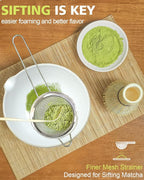 Matcha Whisk Set with Matcha Bowl, Matcha Whisk Holder Matcha Bamboo Whisk, Scoop, Sifter, Unique Gifts for Women Men Girl Friend Home Kitchen Decor（white）
