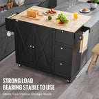 VEVOR Kitchen Island Cart, Rolling Table with Drop Leaf, Spice Rack, Towel Bar, Adjustable Shelf, Drawer, and Hooks, Mobile Island on Wheels, Mobile Carts with Storage Cabinet, 45.3" Wood Top, Black