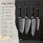 Wakoli Damascus Chef Knife Set with Magnetic Block – 4-Piece Professional Kitchen Knife Collection | Genuine 67-Layer Damascus Steel Blades | Ergonomic Dark Oak Wood Handles (Culinary Asia)