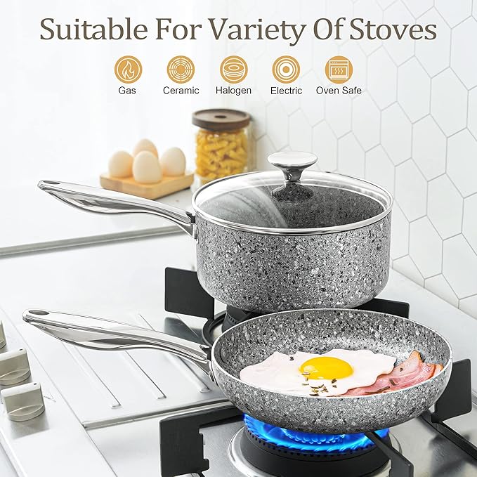 MICHELANGELO Frying Pan with Lid, Nonstick 12 Inch Frying Pan with Non toxic Granite Coating, Granite Frying Pan, Nonstick Frying Pans with Lid, Induction Compatible
