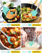 Pack of 4 Silicone Cooking Utensils Set, Non Stick Large Solid Spatulas, Heat Resistant Blue Slotted Spoons, Ideal BPA Free Kitchen Turners for Frying, Mixing,Serving,Draining,Turning,Stirring