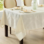 Newbridge Barcelona Luxury Damask Fabric Tablecloth, 52” Wide x 70” Rectangle, Antique White, 100% Polyester, No Iron, Soil Resistant Dining Room, Party and Banquet Table Cover