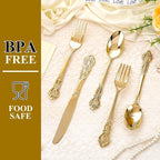 40PCS Gold Plastic Silverware - Heavy Duty Elegant Disposable Utensils - Gold Plastic Cutlery Set Includes 20 Forks, 10 Spoons, 10 Knives for Dinner, Parties, Weddings