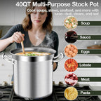 Large Stock Pot-40QT Stainless Steel Stockpot with Lid, Heavy Duty Tri-Ply Bottom Commercial Grade Stock Pot & Stockpots for Boiling Cooking Soup Stew Canning Cooking Pots,Big Stockpot, Deep Cookware
