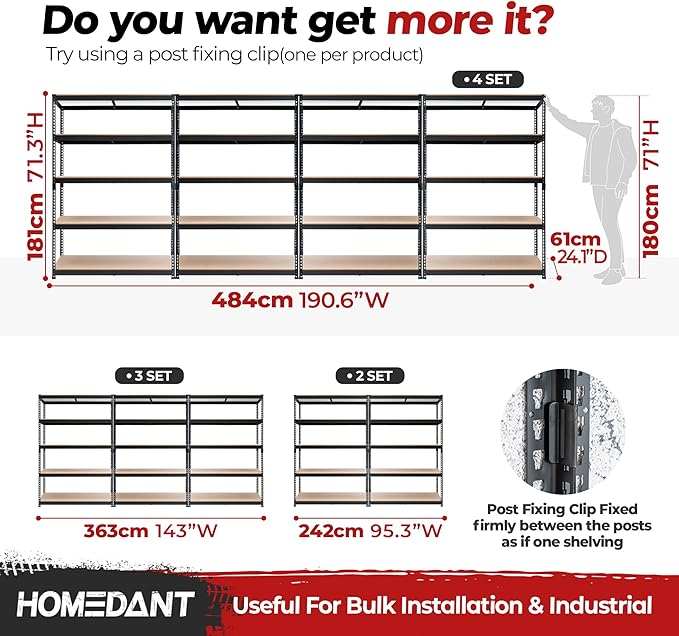HOMEDANT 5 Tier Laminated Boltless Heavy Duty Garage Storage Adjustable Wide Size Metal Shelving Unit Utility Rack Shelves Organization Multipurpose Shelf Shed Warehouse 47.7"W x 24.1"D x 71.3"H 1Pack