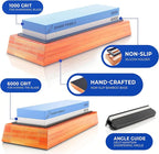 Sharp Pebble Premium Whetstone Knife Sharpening Stone 2 Side Grit 1000/6000 Waterstone- Whetstone Knife Sharpener- NonSlip Bamboo Base & Angle Guide