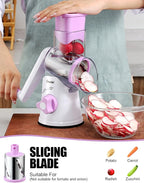Geedel Rotary Cheese Grater, Kitchen Mandoline Vegetable Slicer with 3 Interchangeable Blades, Easy to Clean Rotary Grater Slicer for Fruit, Vegetables, Nuts
