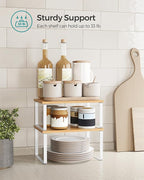 SONGMICS Cabinet Organizer Shelf, Set of 4 Kitchen Counter Shelves, Kitchen Storage, Spice Rack, Stackable, Expandable, Metal and Engineered Wood, Cloud White and Natural Beige UKCS010N01