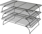 Cooling Racks for Cooking and Baking - 3 Tier Stackable Grid Wire Baking Rack for Oven Cooking, Baking, Grilling, Roasting - Dishwasher Safe Bacon Rack - Black