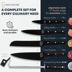 NOVAWARE 5 Pc Kitchen Knife Set – Ultra Sharp 60 HRC Chef Knife Sets, Black Titanium Coated Steel, Ergonomic G10 Handles – Chef Knives Without Block + Mini-Knife, Professional Knives Set for Kitchen
