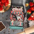 Bones Coffee Company Strawberry Cheesecake Flavored Coffee, Medium Roast Low Acid Arabica Beans Compatible with Auto drip and French Press Coffee Maker, 12 Oz Ground