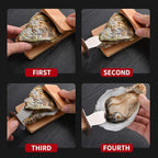 Oyster Knife Shucker Set Oyster Shucking Knife with Wooden holder Oyster Shucking Clamp Seafood Tools (Brown)