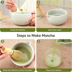 Matcha Whisk Set – Ceramic Matcha Set with Matcha Bowl, Matcha Whisk & Holder, Bamboo Scoop, Tea Towel – 5-Piece Japanese Matcha Kit for Matcha Lovers, Beginners & Gifting (Gray, 17oz)