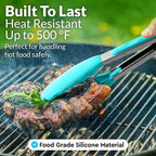 Zulay Stainless Steel Kitchen Tongs with Silicone Tips - Set of 2 (9” & 12”) Locking Cooking Tongs with Non-Slip Grip - Heat Resistant, BBQ Food Tongs for Non-Stick Cooking Pans (Silver/Aqua Sky)