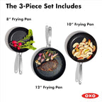 OXO Enhanced, 8" 10" and 12" 3 Piece Frying Pan Skillet Set, Healthy Ceramic Nonstick, PFAS-Free, Stainless Steel Handle, Dishwasher Safe, Oven Safe, Black