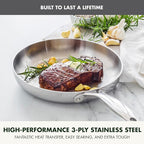 GreenPan Valencia Tri-Ply Stainless Steel 10" Frying Pan, Induction Ready Skillet, Mirror Finish, Dishwasher Safe & Oven/Broiler Safe to 600F, Compatible with All Cooktops, Silver