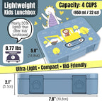 BEARFOOT Kids Lunch Box with Compartments – Compact & Lightweight | Leak-Proof, BPA-Free, Dishwasher & Microwave Safe | Hand-Drawn Design for Preschool, School, Travel (Excavator Monkey Blue, 4 Cups)