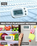 Frienda 8 Pack White Digital Fridge Thermometer Waterproof Refrigerator and Freezer Room Max/min Record Function LCD Screen Refrigerator Thermometer with Hook and Magnetic Back for Home