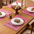 KXN Placemats Set of 8, Dual-Layer Thickened Faux Linen Table Mats, Heat Resistant & Wrinkle-Free, Machine Washable Cloth Place Mats for Kitchen Dining Indoor Outdoor (Pink)