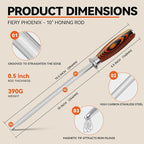 TUO Honing Steel, 10 Inch Knife Sharpener Rod with Pakkawood Handle for Kitchen Knives Daily Sharpening Maintenance - Fiery Phoenix Series