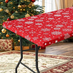 homing Rectangle Table Cloth Cover, Waterproof Polyester Elastic Fitted Tablecloth, Fits for 6 Foot Folding Tables, Washable Table Protector for Christmas, Holiday, Party (Snowflakes, 30" x 72")