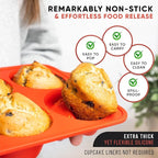 Silicone Jumbo Muffin Pan 6 Cup–Non-Stick Cupcake Pans for Baking, Heavy-Duty Large Silicone Muffin Pans for Baking, BPA-Free, Easy-Release, Oven & Dishwasher Safe