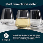 Libbey Stackable Stemless Wine Glasses Set of 6, Tapered Bulb Shaped All Purpose Wine Glass Set, Dishwasher Safe Glass Wine Glasses, Cocktail