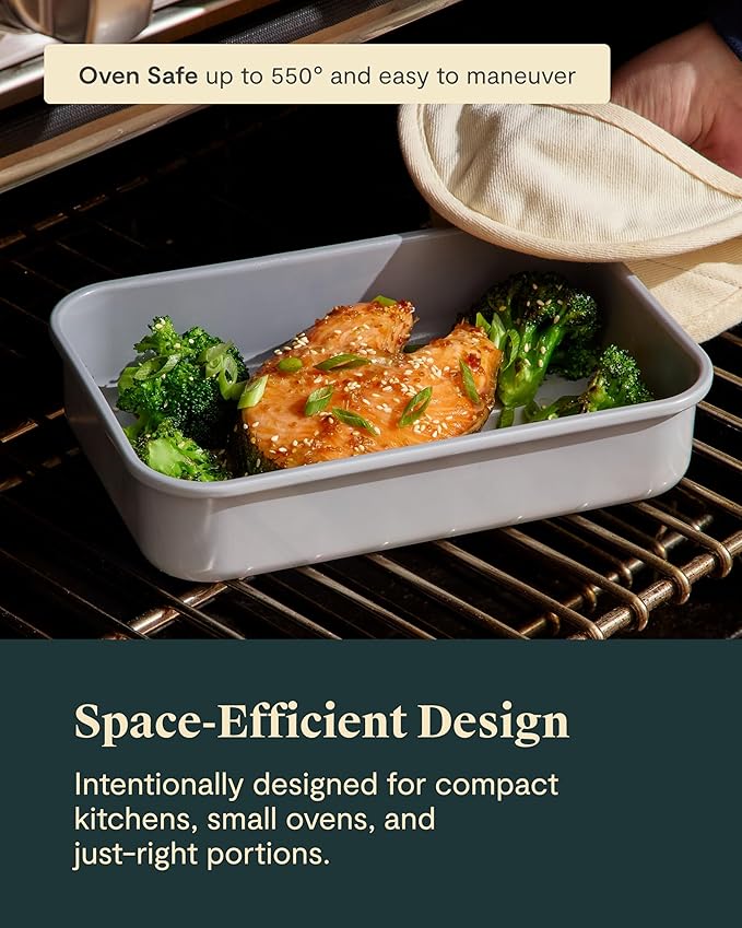 Caraway Nonstick 9” x 6.5” Small Rectangle Baking Pan – Non-Toxic, PTFE & PFOA Free – Aluminized Steel Core – Deep Ceramic Baking Pan for Casseroles, Lasagna & More - White