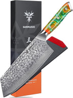 7.5" Nakiri Knife - Kitchen Vegetable Cleaver - Japanese Usuba Knife - Hammered Damascus Steel & Resin Handle - YAO Series