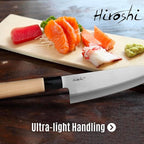 HIROSHI Sushi & Sashimi Knife Set 4-Piece High Carbon Stainless Steel Japanese Chef Knives with Beech Wood Handle Professional Kitchen Knife Set for Precision Cutting