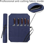 Chef's Knife Bag With 5 Slots, Wax Canvas Knife roll with Professional Anti Cutting Fabric Inside (Blue)